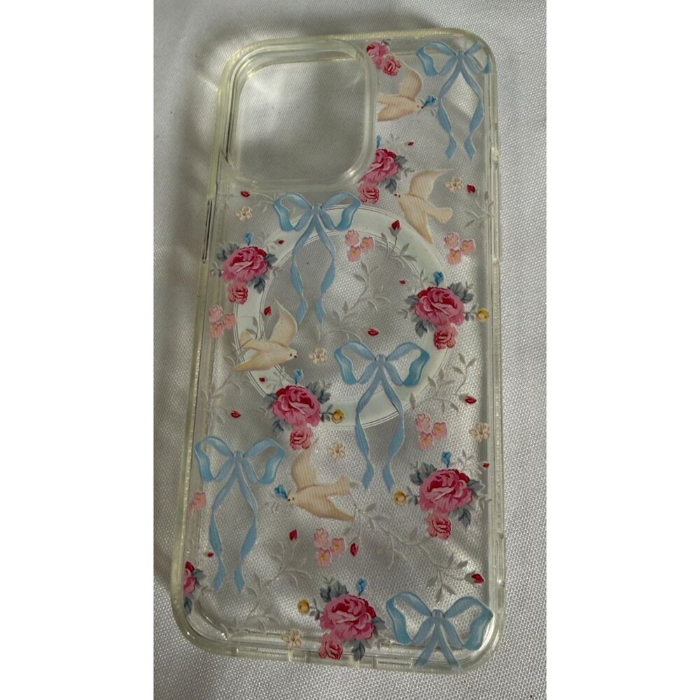 iPhone 14 Pro Max+/iphone15 Pro Max Plastic Case Roses Bows Doves Design MagSafe